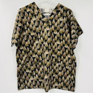 Cotton Scrub Christmas Tree Neutral Browns Holiday Scrub Top Size Medium
